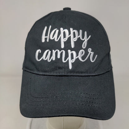 Happy Camper Strapback Hat Black One Size Embroidered C.C Exclusives