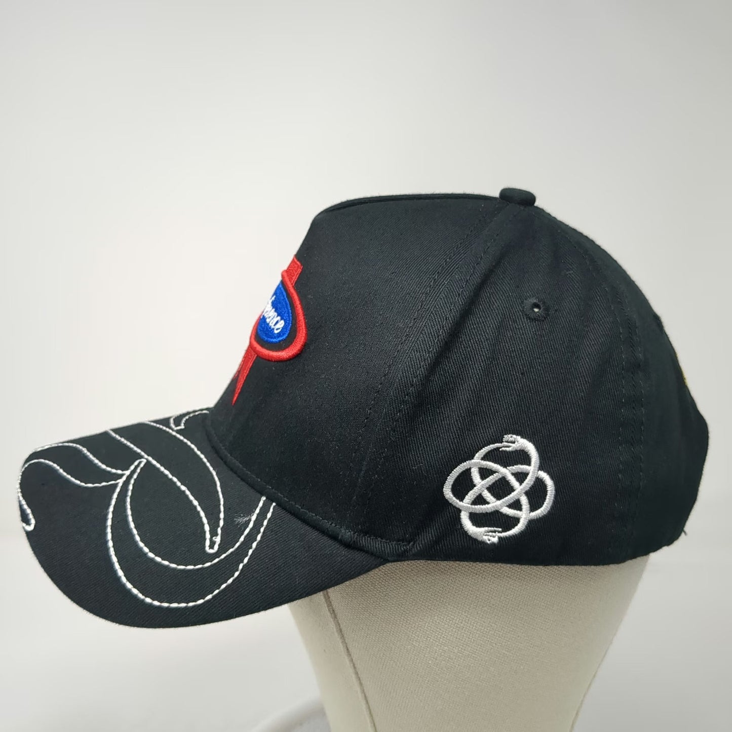Reference 5 Panel Black Hat One Size Graphic Brim Snapback Script Embroidery