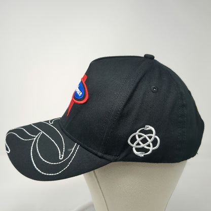 Reference 5 Panel Black Hat One Size Graphic Brim Snapback Script Embroidery