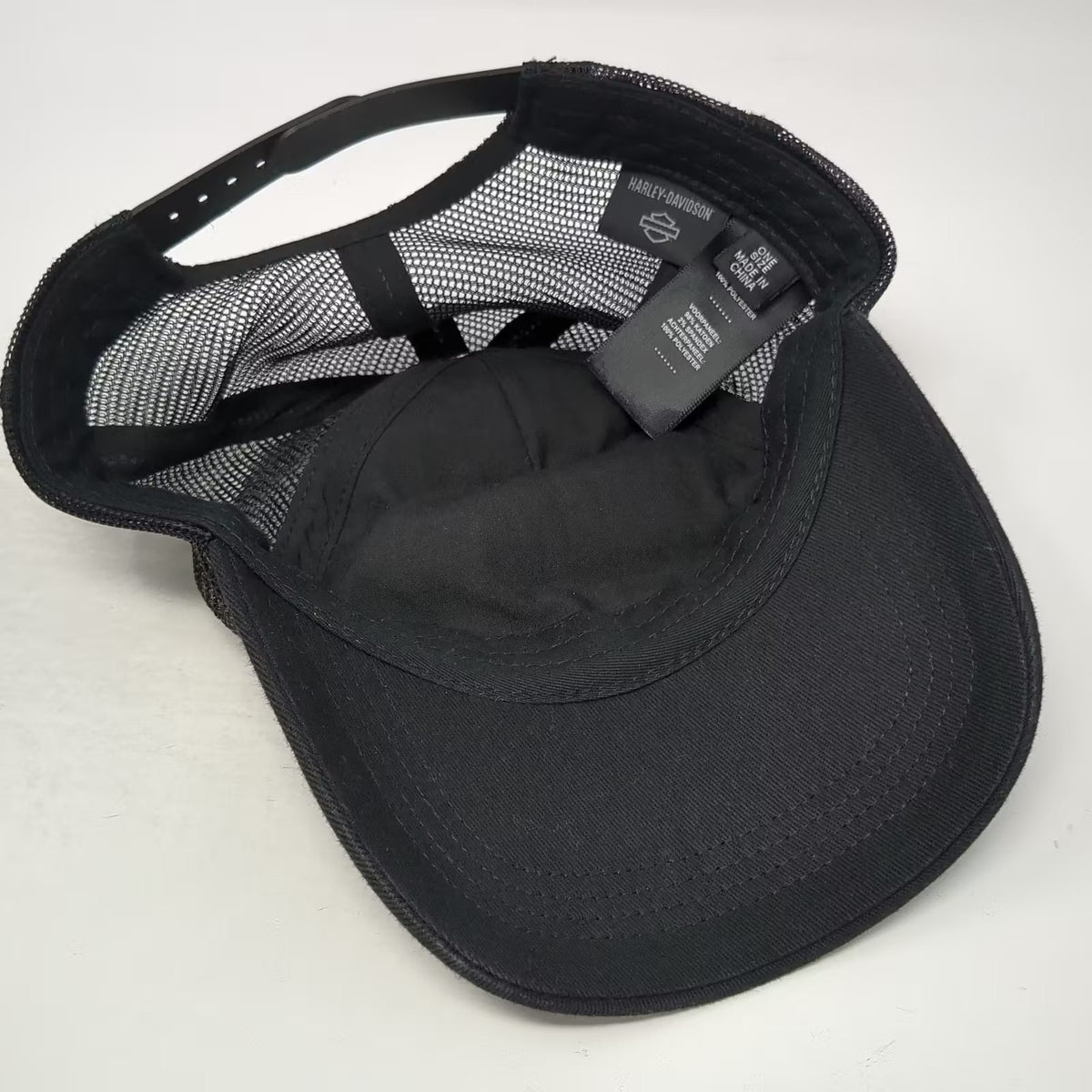 Harley-Davidson Black Trucker Hat One Size Snapback Tonal Embroidered Adjustable