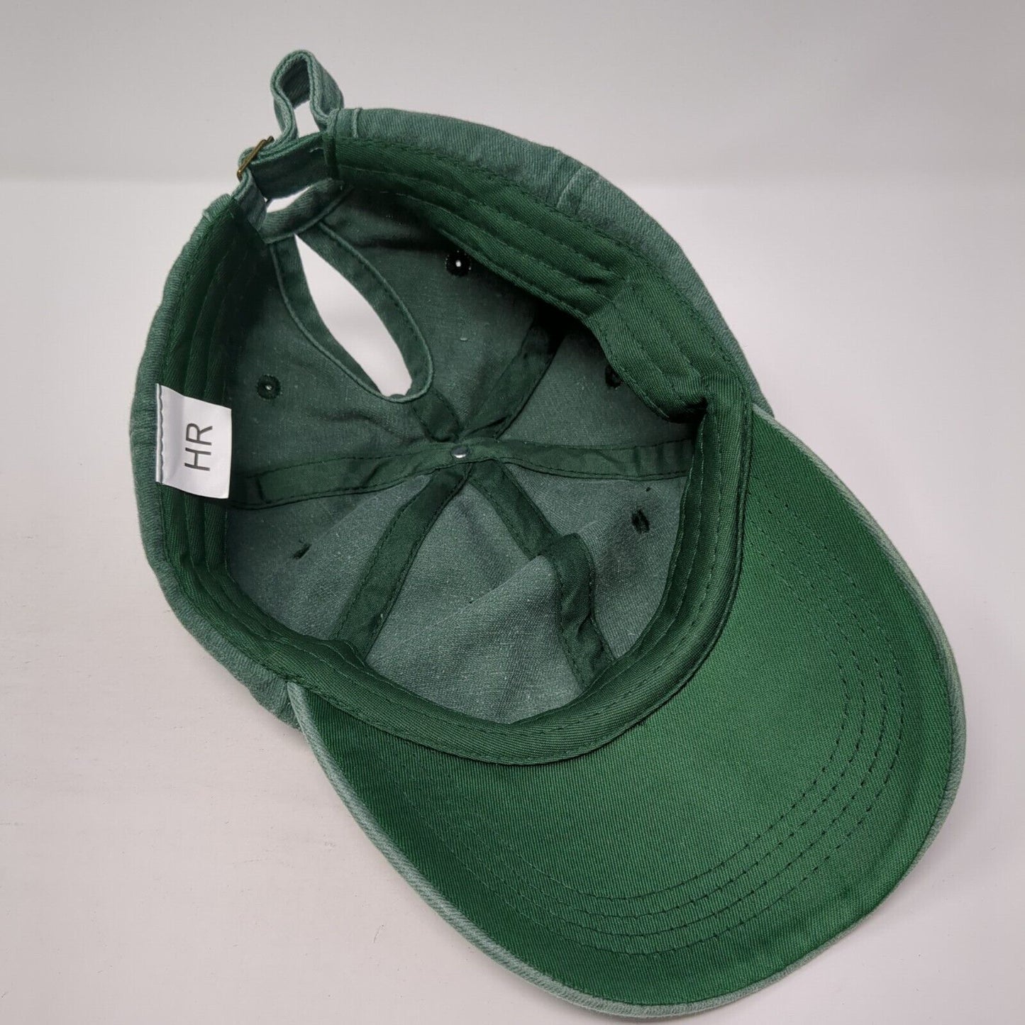 HR Ponytail Slideback Hat Green One Size Adjustable Vented Holes 6 Panel Blank