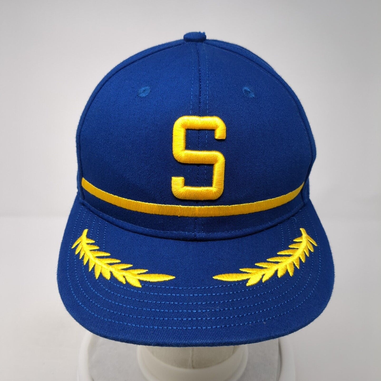 Letter S Snapback Hat Blue One Size Solid Alaska Airlines Embroidered