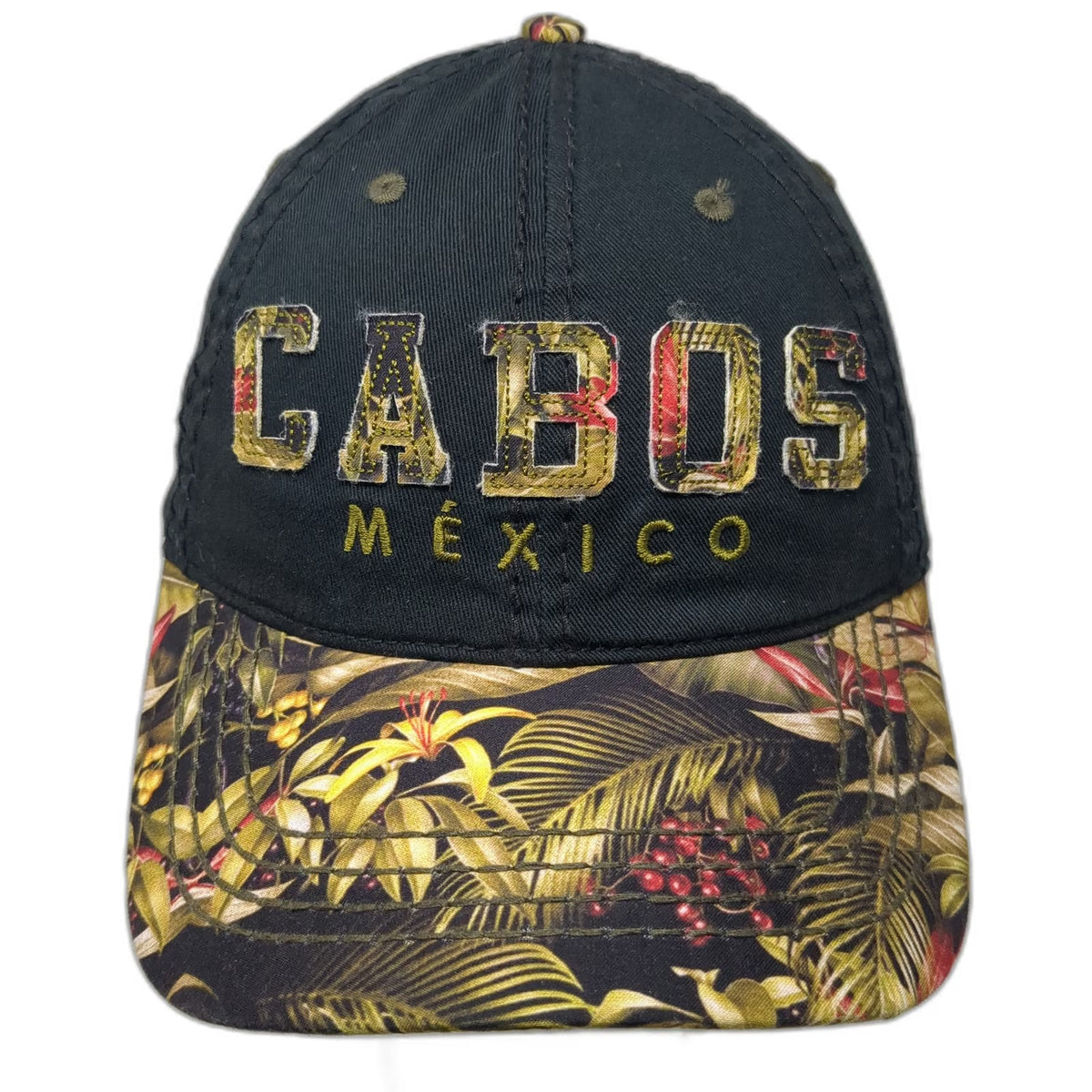 Banana Bay Cabos Mexico Black Baseball Cap Hat One Size Tropical Floral Print