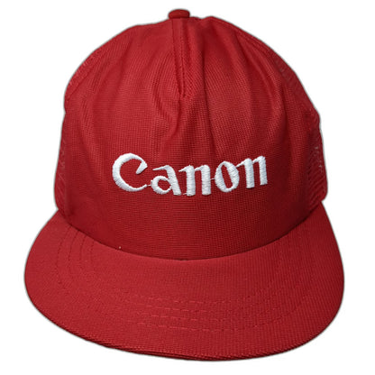 Canon Trucker Hat Red One Size Embroidered Logo Made in USA Mesh Back Snapback