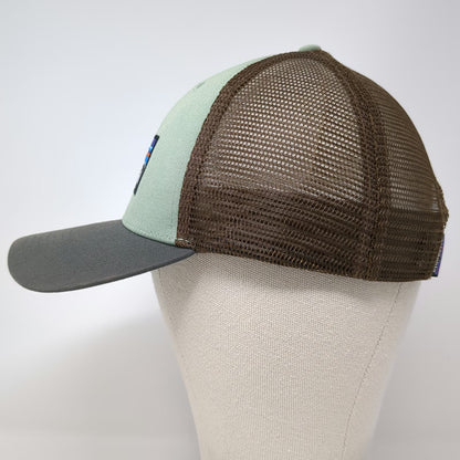 Patagonia Trucker Hat Green Gray One Size Mesh Snapback Fitz Roy Patch Cotton