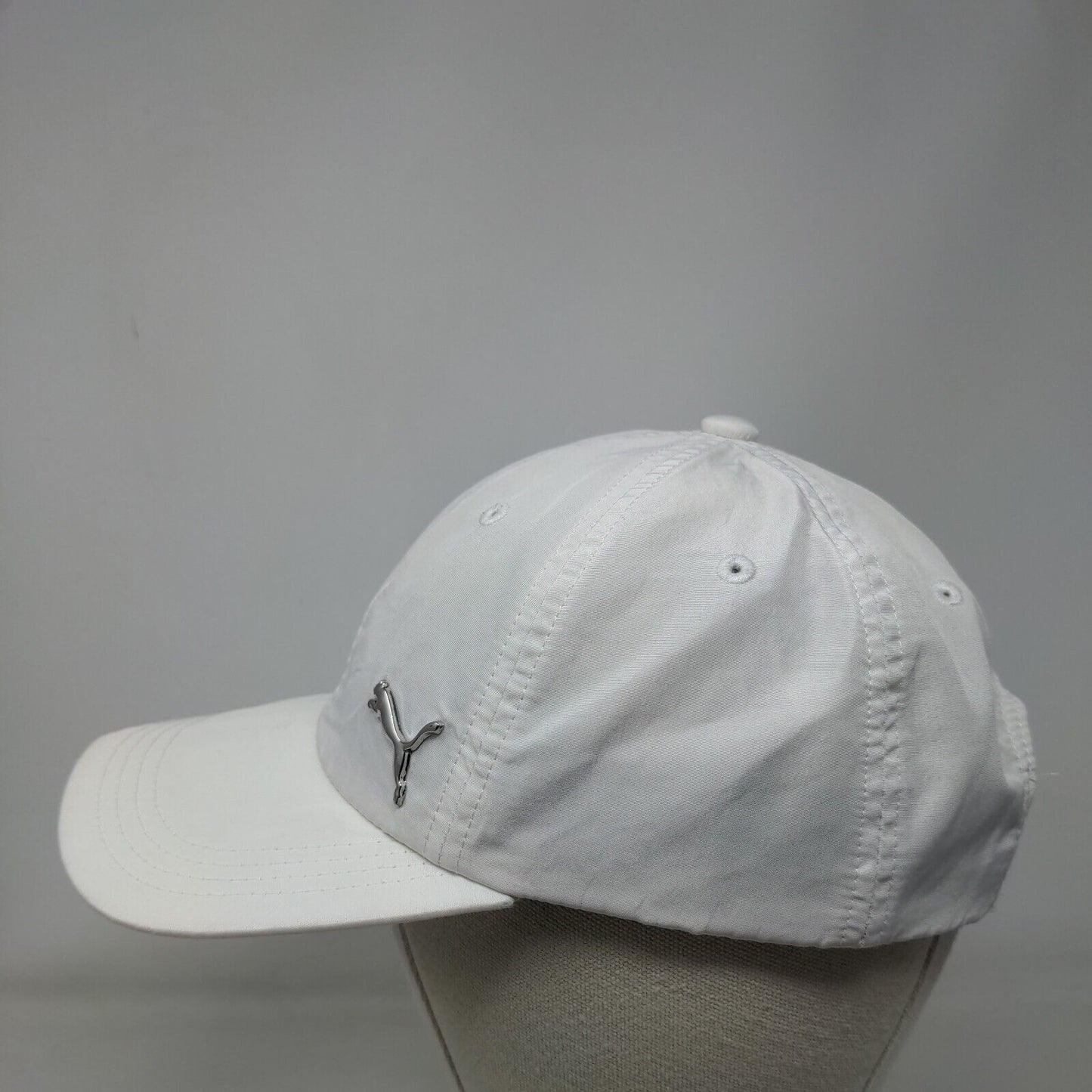 PUMA Slideback Hat White OSFA Adjustable Solid 6 Panel Vent Holes