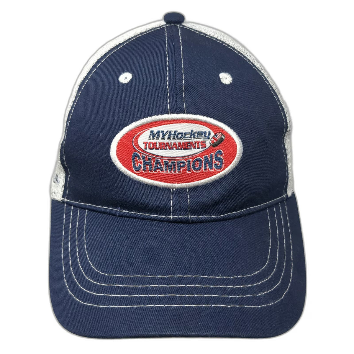 Trucker Hat Blue One Size MYHockey Tournaments Champions Mesh Snapback Hat