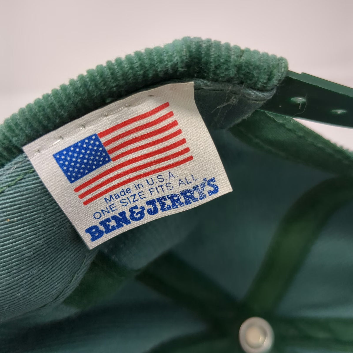 Ben & Jerry's Snapback Hat Green One Size Corduroy Made in USA Vermonts Finest