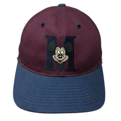 Disney Snapback Red Blue Mickey Mouse Hat Made in USA Green Underbrim Vintage