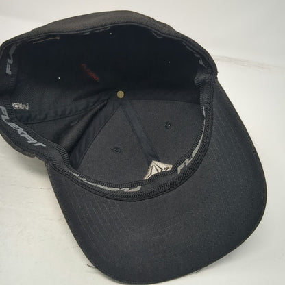 Volcom Baseball Cap Black XL Hat Flexfit Embroidered Logo Stone Curved Brim