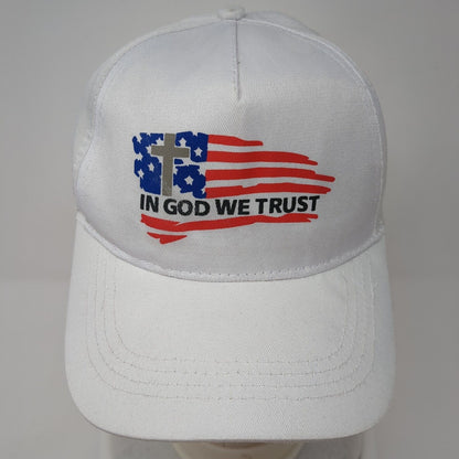 In God We Trust Snapback Hat White One Size Adjustable Patriotic Polyester