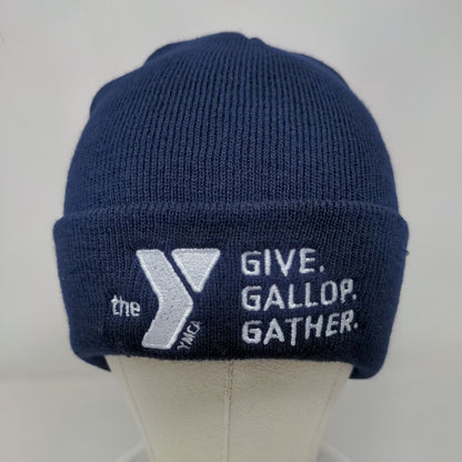 The YMCA Give Gallop Gather Knit Beanie Hat Blue One Size Embroidered