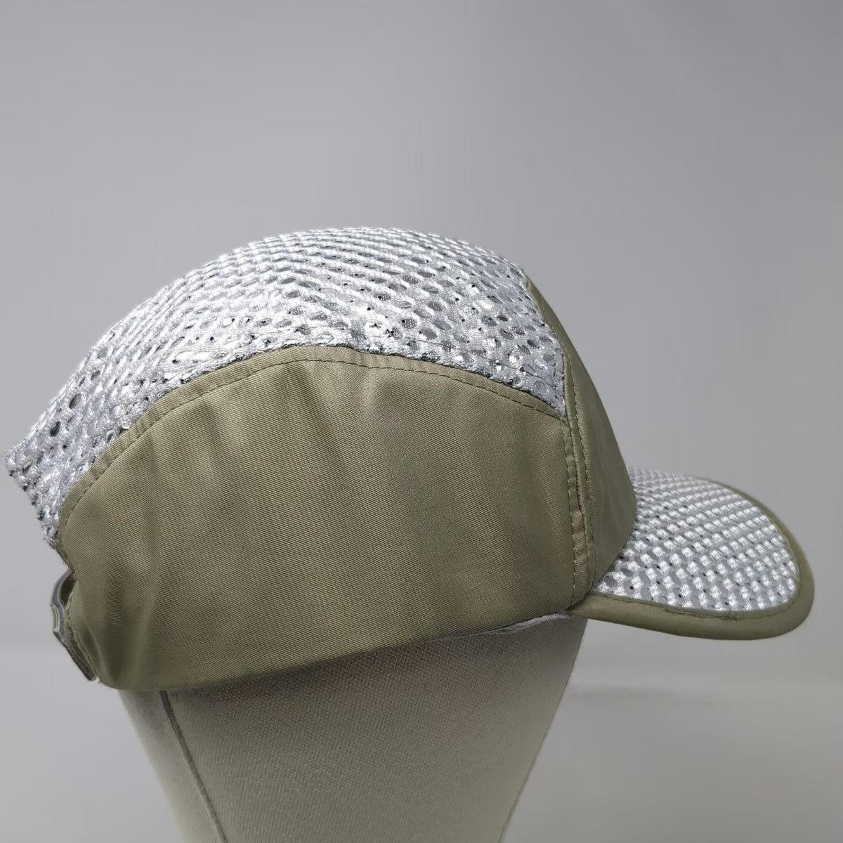 Baseball Cap Beige Silver Mesh OSFM Strapback Breathable Athletic Running Hat