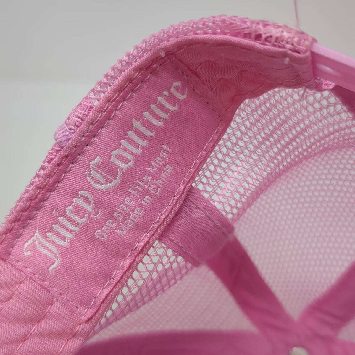 Juicy Couture Trucker Hat Pink One Size Rhinestone Velour Mesh Snapback Hat