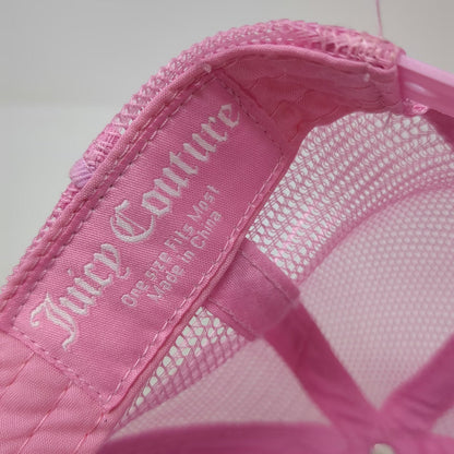 Juicy Couture Trucker Hat Pink One Size Rhinestone Velour Mesh Snapback Hat