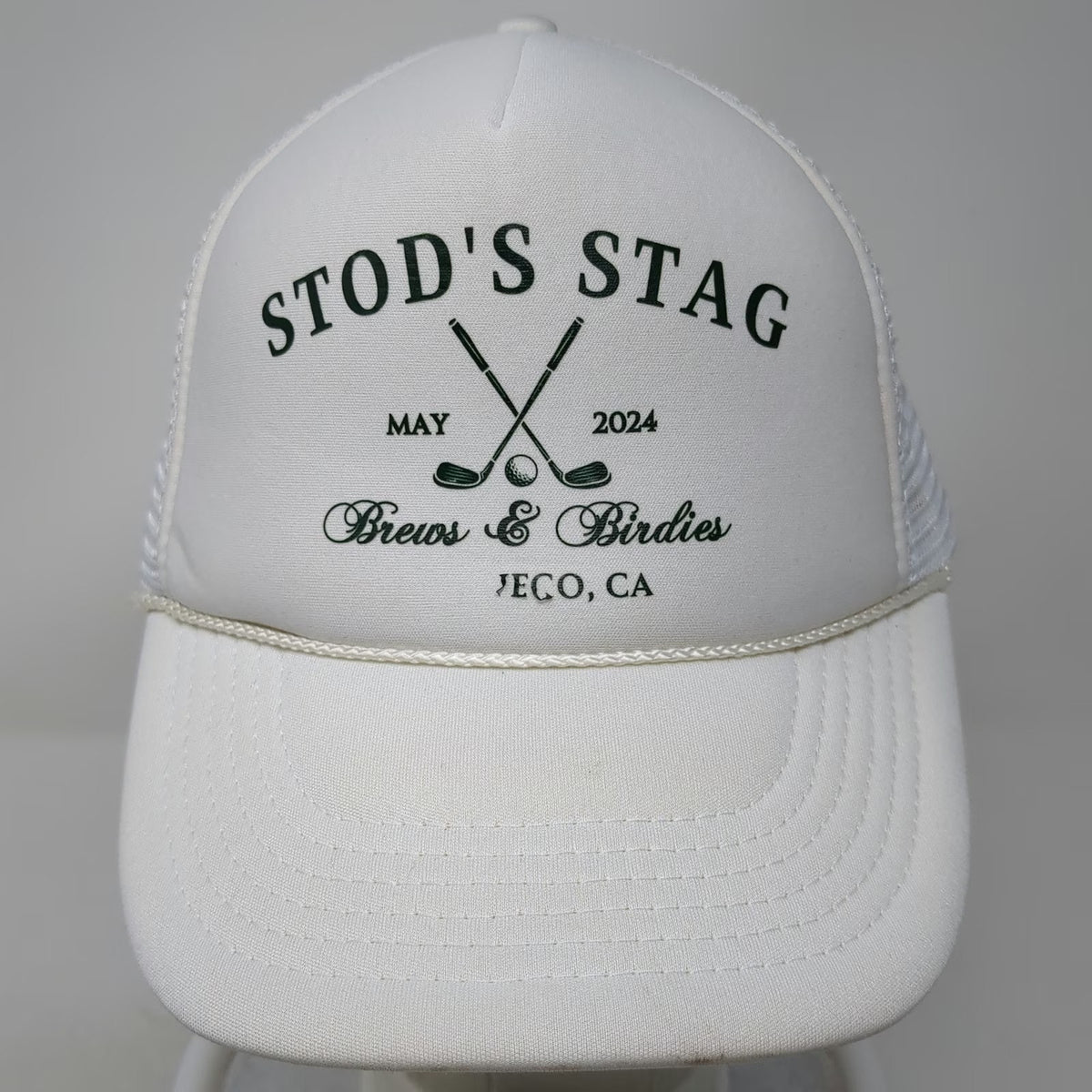 Nissun Trucker Hat White One Size Mesh Back Snapback Stods Stag Brews Birdies