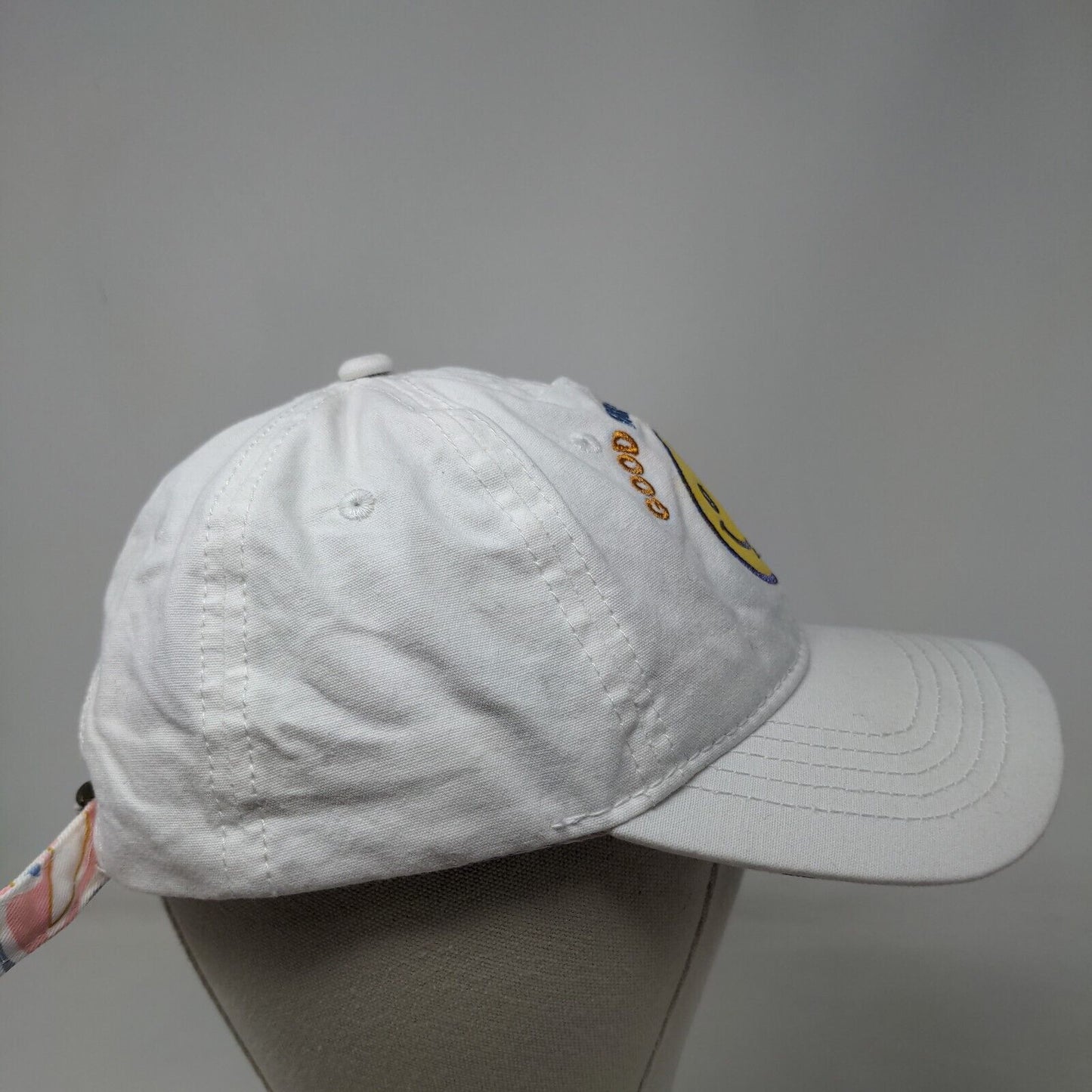 Good Energy Club Smiley Emoji Slideback Hat White OSFM Adjustable Embroidered