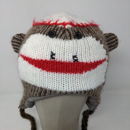 Sock Monkey Boy's Knit Beanie Hat Cap Multicolor 100% Acrylic Fleece Lined