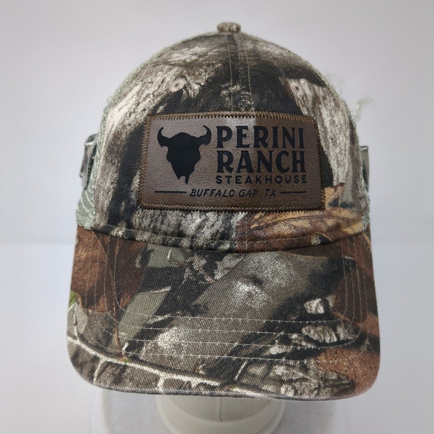 Perini Ranch Steakhouse Buffalo Gap TX Trucker Hat Camo OSFM Mesh Back KC Caps