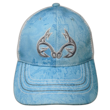 Realtree Fishing Trucker Hat Blue One Size Hook Logo Mesh Back Snapback Cap