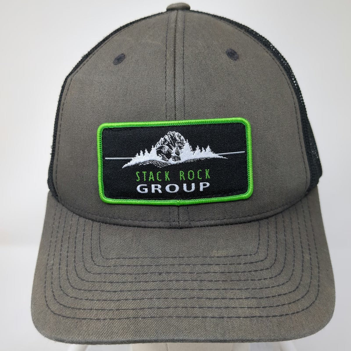 Yupoong Stack Rock Group Mountain Patch Gray Trucker Hat One Size Snapback Mesh