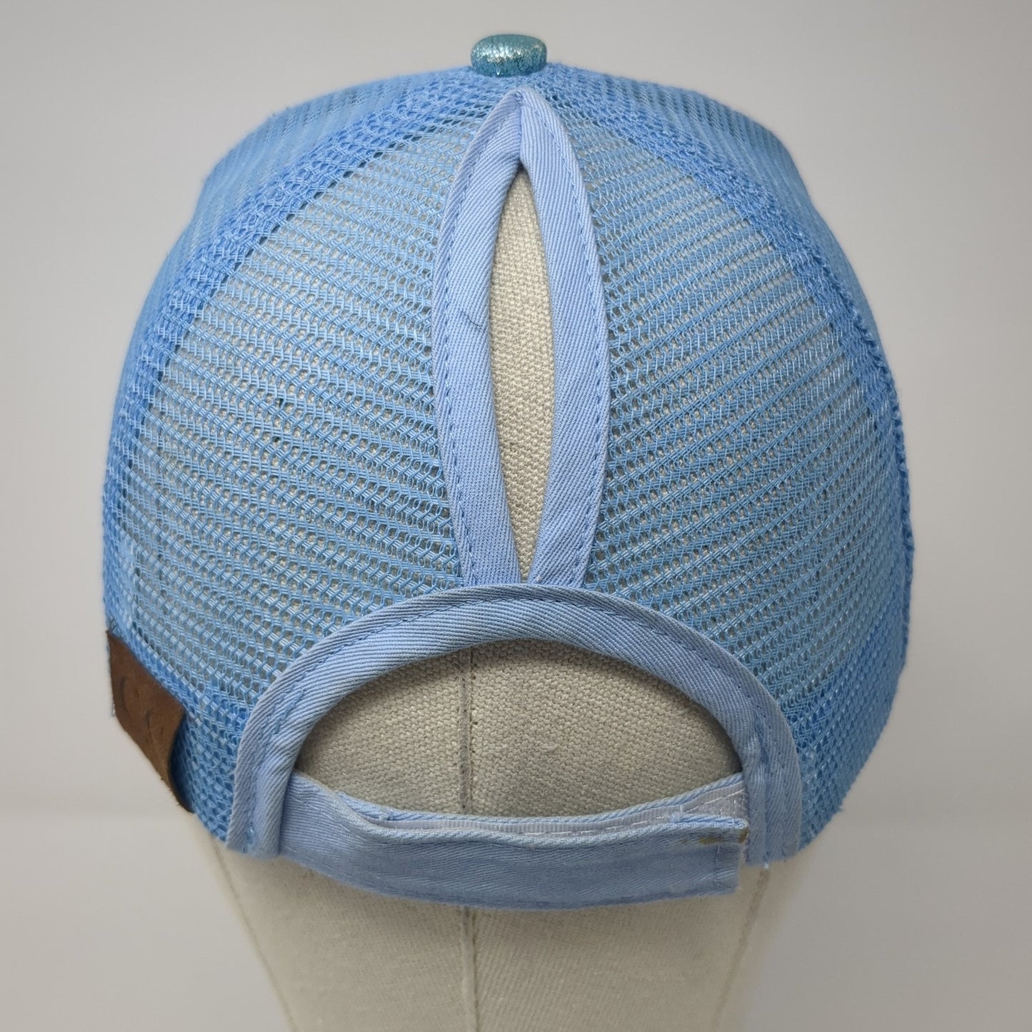 Glitter Ponytail Trucker Hat Blue One Size Adjustable Mesh Back Blank