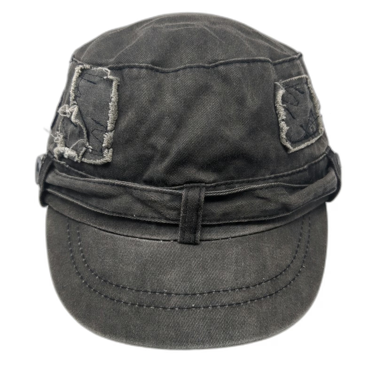 Army Cap Gray One Size Distressed Patches Studs Buttons Fashion Strap Cadet Hat