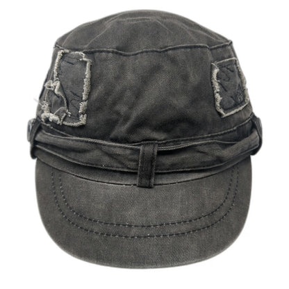 Army Cap Gray One Size Distressed Patches Studs Buttons Fashion Strap Cadet Hat