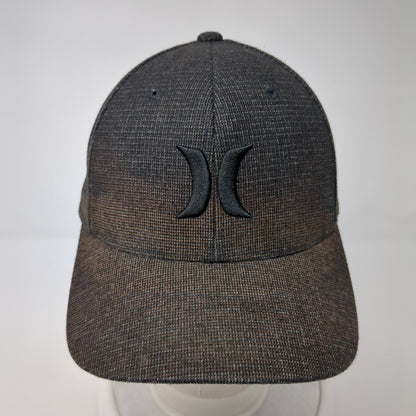 Hurley Fitted Hat Black L/XL Flexfit Embroidered Vented Holes 6 Panel Yupoong