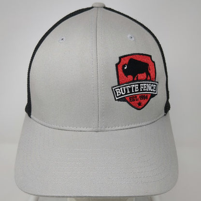 Port Authority Baseball Cap Gray M Fitted Flexfit Mesh Butte Fence Bison Logo