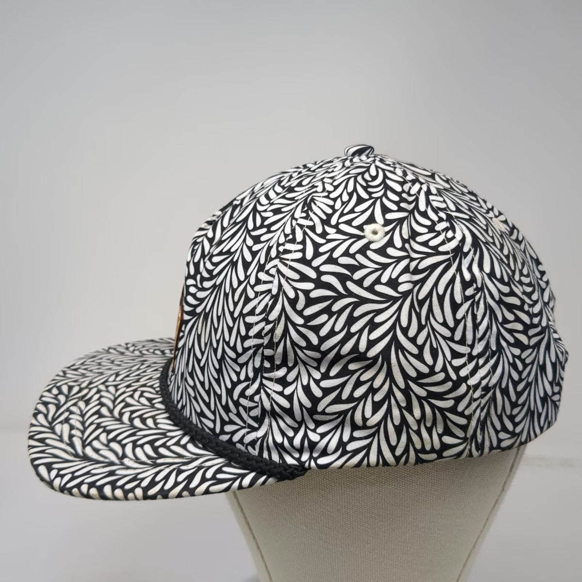Imperial 5 Panel White Black Idaho Leather Patch Rope Cord One Size Hat