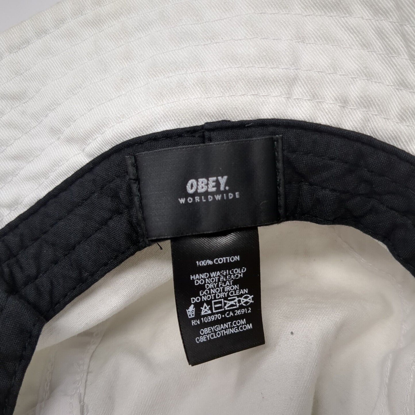 OBEY Bucket Hat White One Size Lightweight Embroidered Camp Fishing Outdoor