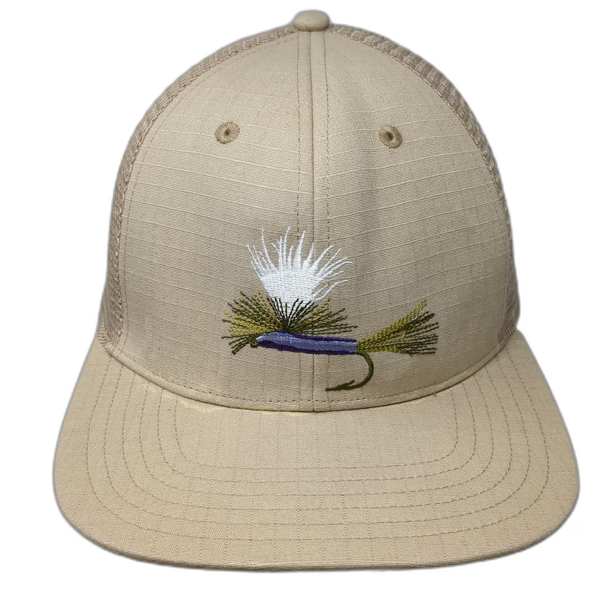Simms Trucker Hat Beige One Size Fishing Fly Mesh Snapback Curved Brim Outdoor