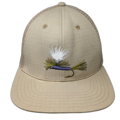 Simms Trucker Hat Beige One Size Fishing Fly Mesh Snapback Curved Brim Outdoor