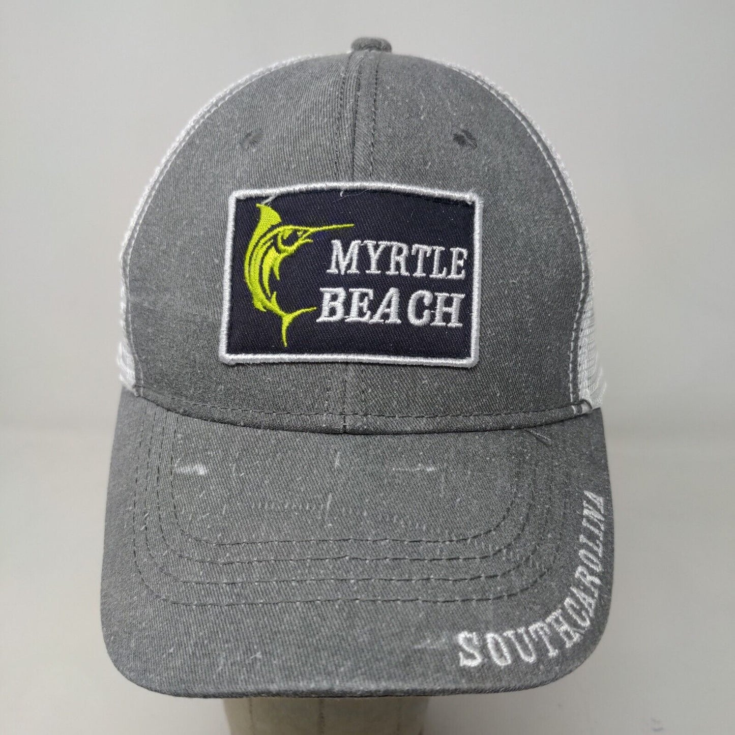 Unbranded Men's Snapback Mesh Back Hat Gray White Myrtle Beach South Carolina