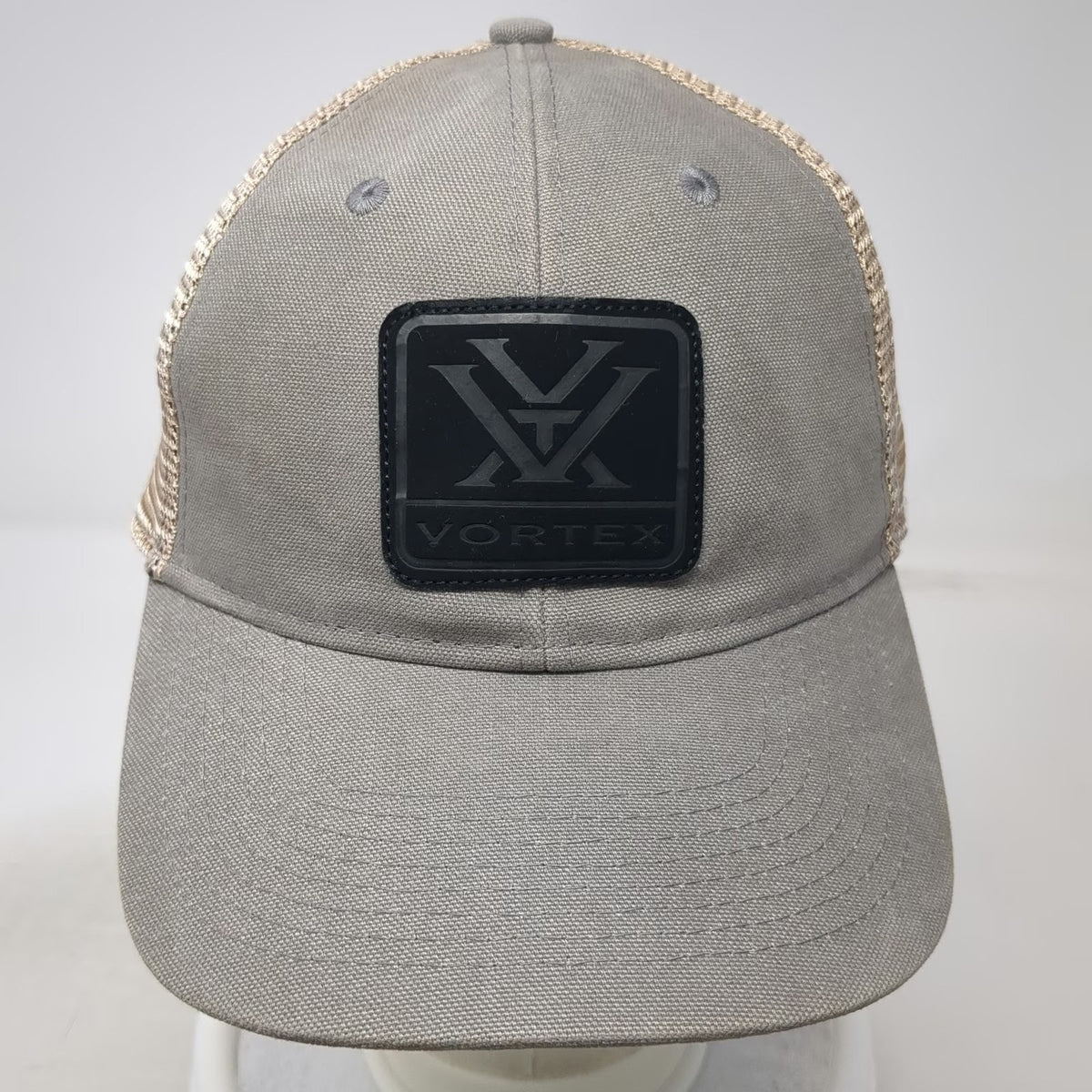 Vortex Trucker Hat Gray One Size Mesh Back Snapback Rubber Logo Patch Adjustable