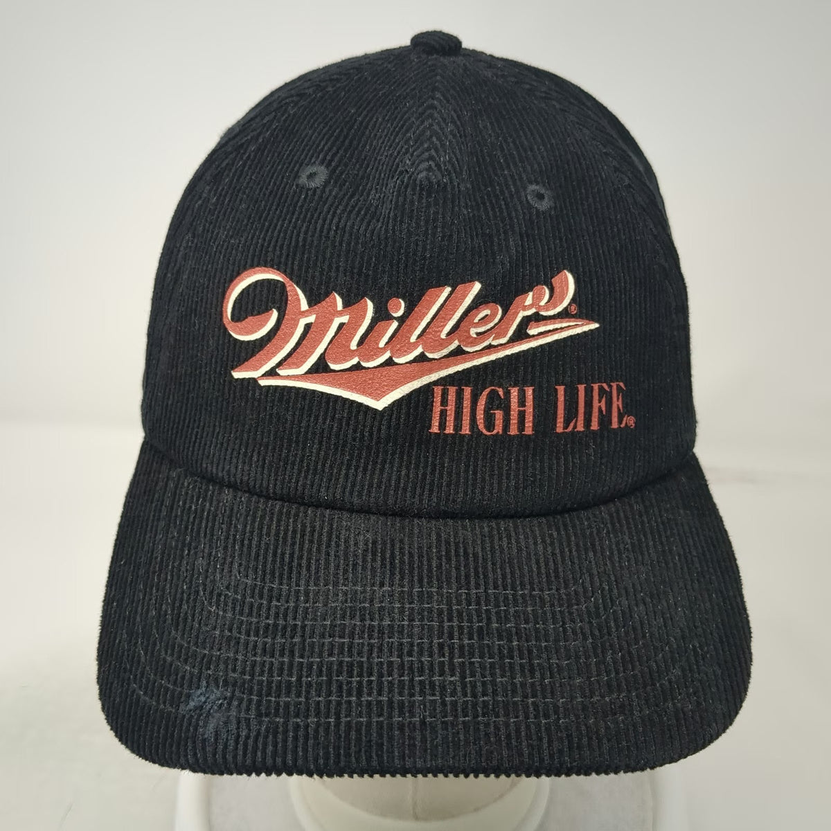 American Needle Miller High Life 5 Panel Black Hat One Size Corduroy Snapback