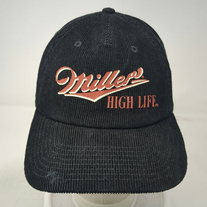 American Needle Miller High Life 5 Panel Black Hat One Size Corduroy Snapback