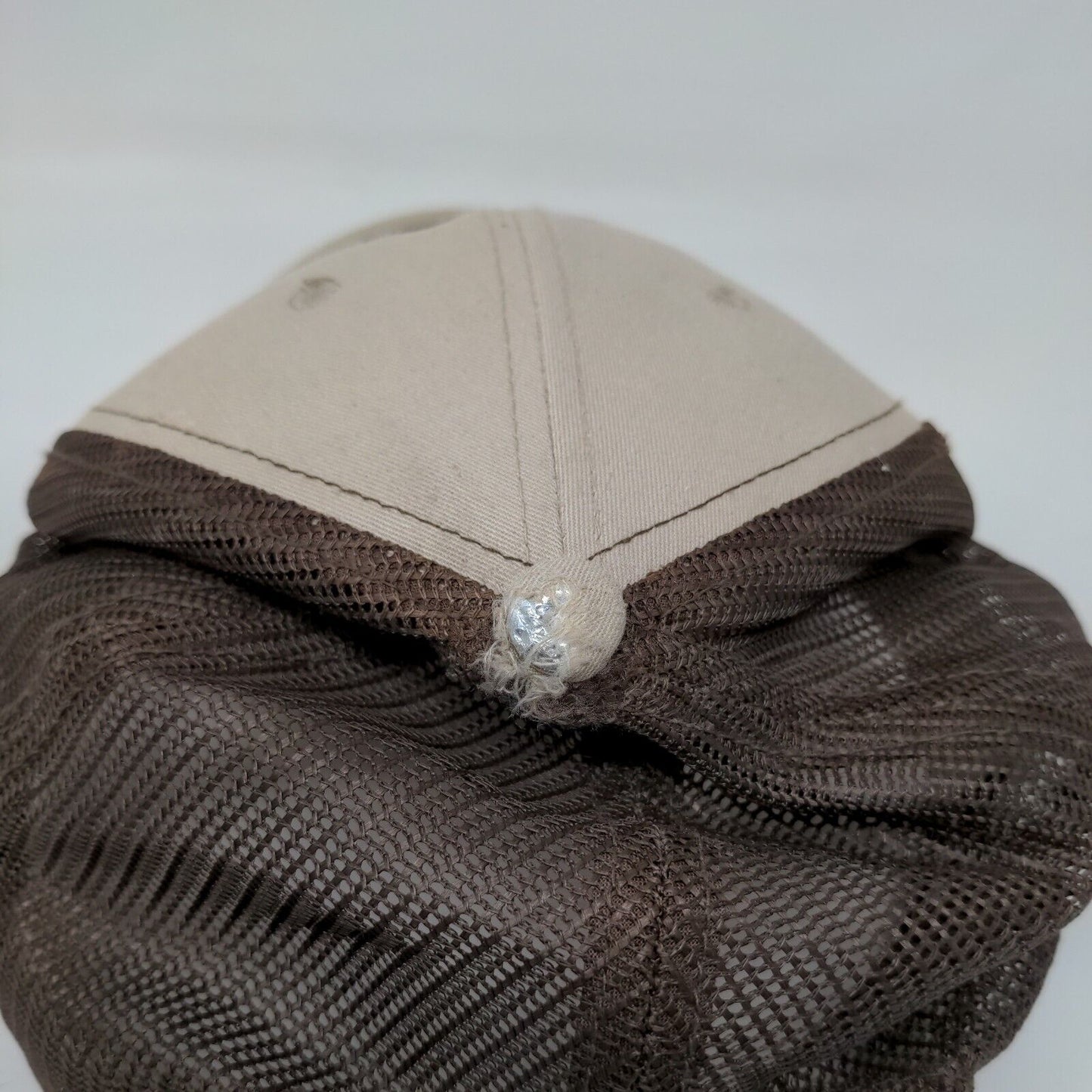607 Sports Snapback Mesh Back Trucker Hat Tan One Size Leather Patch