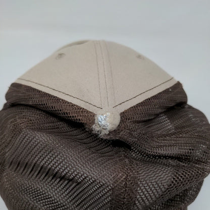 607 Sports Snapback Mesh Back Trucker Hat Tan One Size Leather Patch
