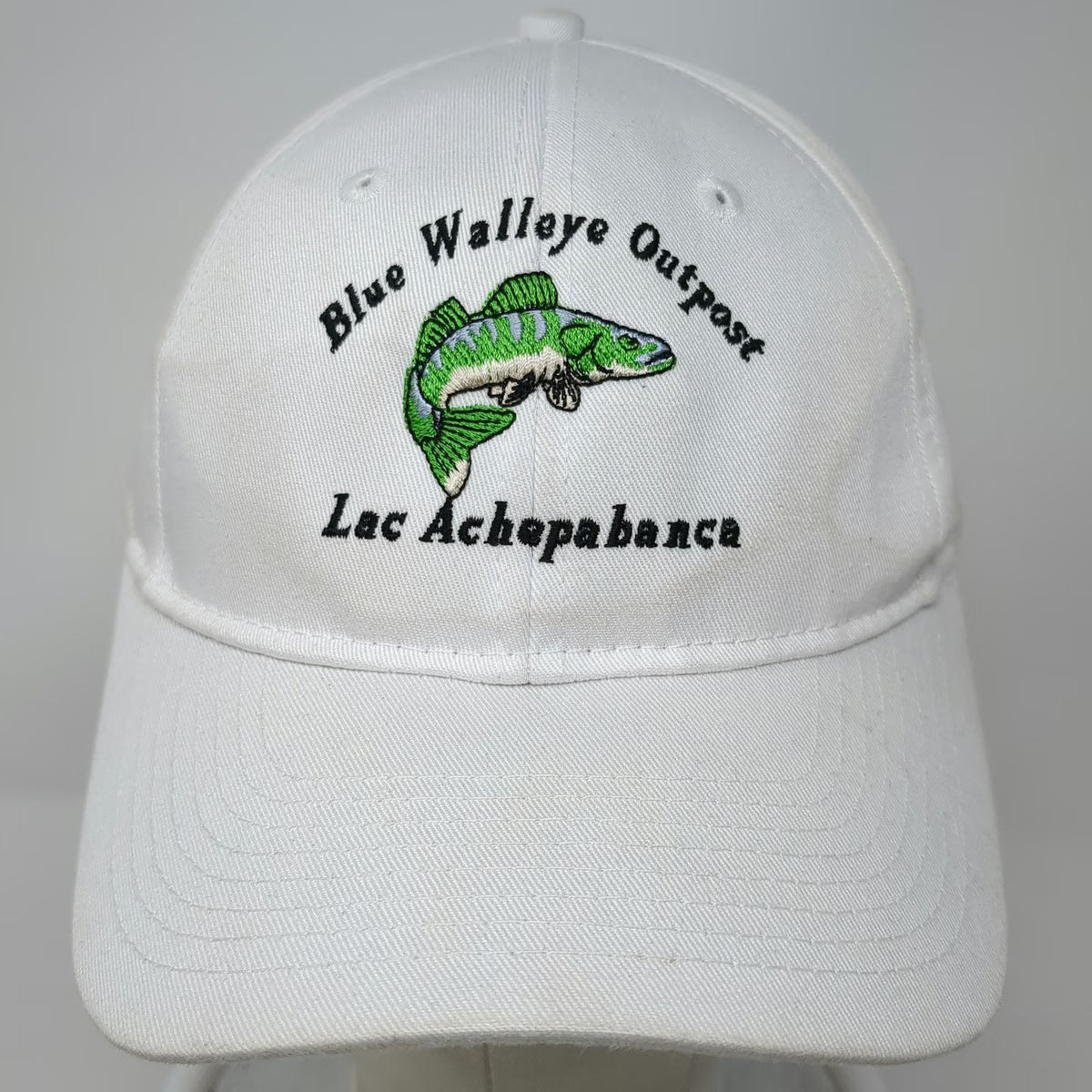 LogoUp Baseball Cap White One Size Blue Walleye Outpost Lac Achepabanca Fish Hat