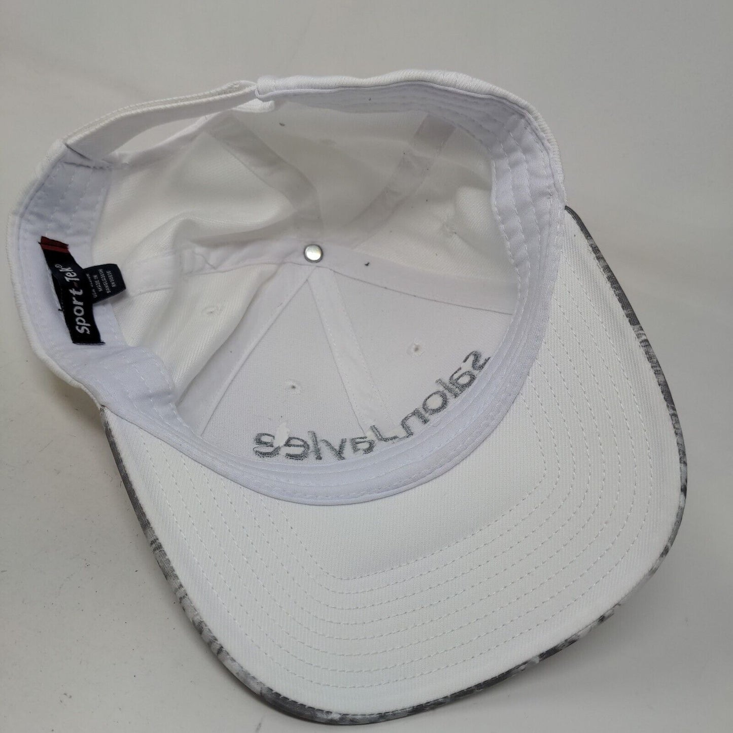 Sport Tek Women's Strapback Hat Gray White Salon Jaylee Embroidered Logo