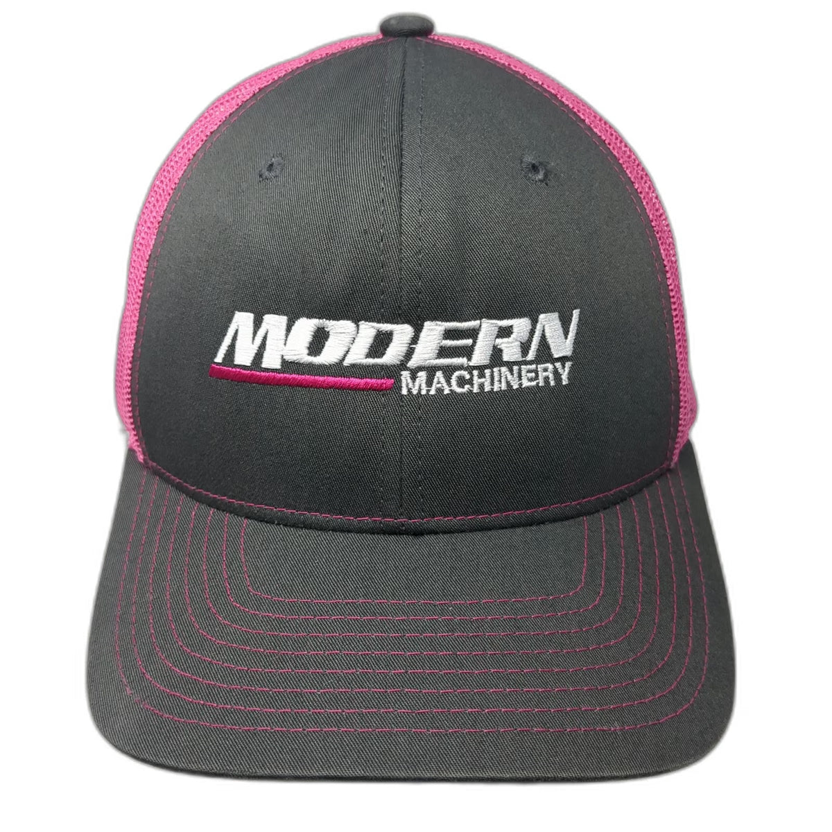 Richardson Trucker Hat Gray Pink One Size Modern Machinery Logo Mesh Snapback
