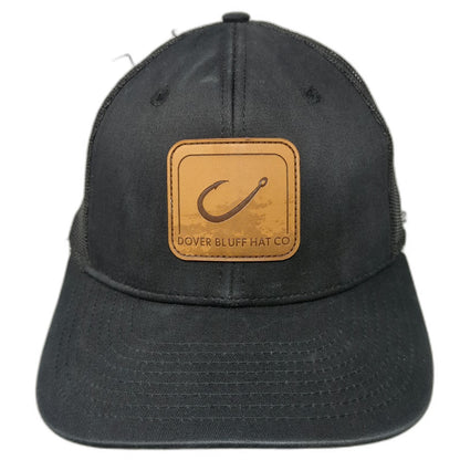Dover Bluff Hat Co Trucker Hat Black One Size Mesh Back Leather Patch Hook Logo