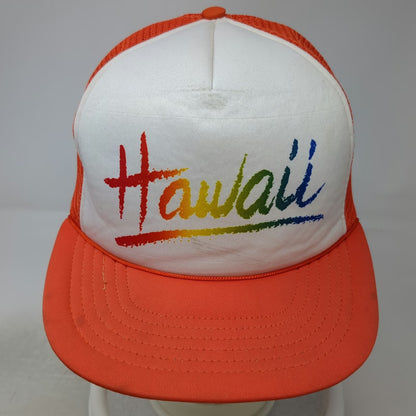 Hawaii Rainbow Script Trucker Hat Orange One Size Mesh Snapback Foam Taiwan ROC