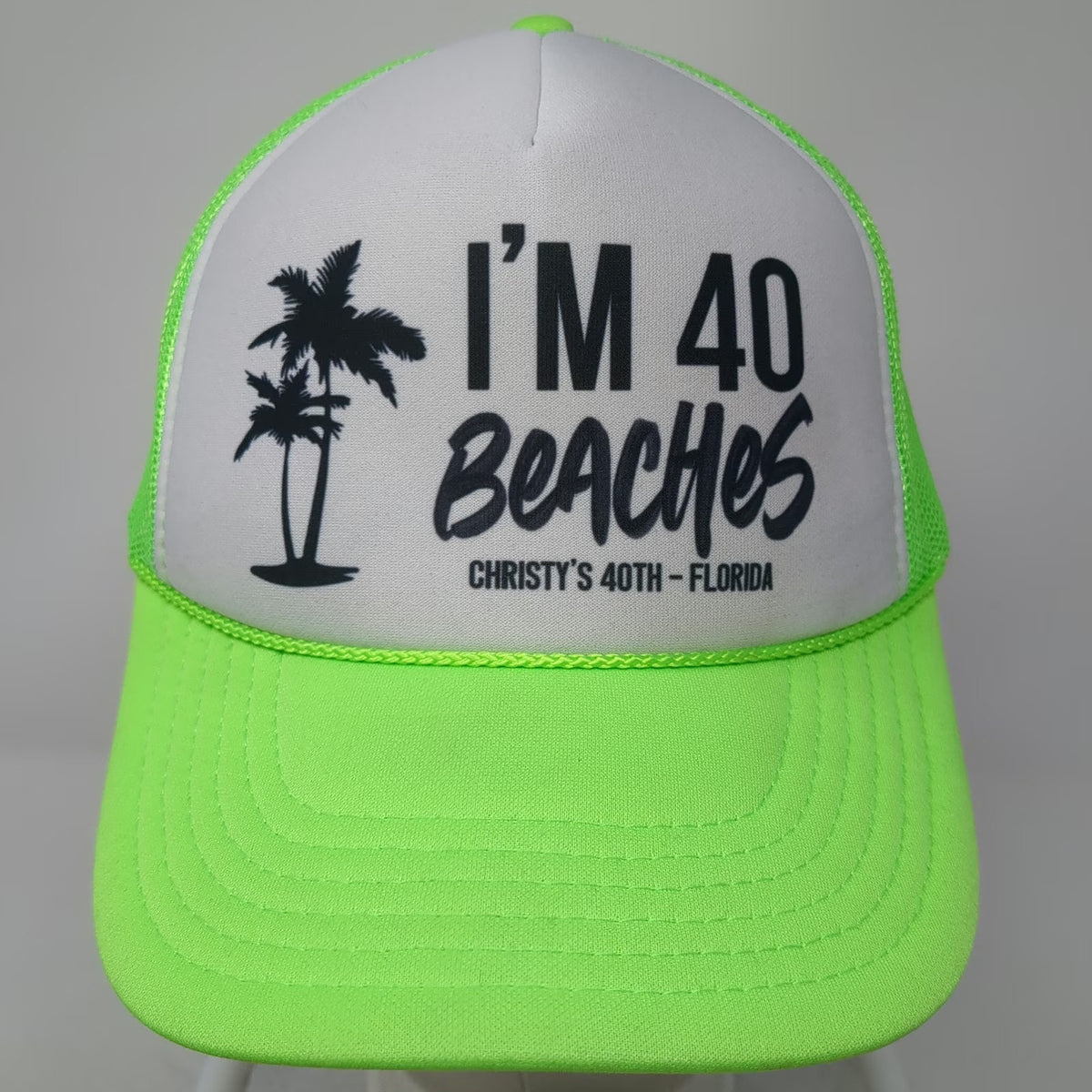 OTTO Trucker Hat Green One Size Mesh Snapback Palm Tree Florida Birthday Party