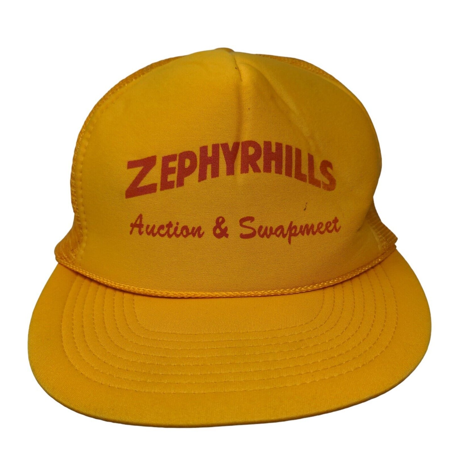 Zephyrhills Auction & Swapmeet Snapback Rope Trucker Hat Yellow OSFA Mesh Back