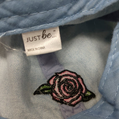 Rose Strapback Hat Blue OSFA Adjustable Embroidered Floral Denim Just Be