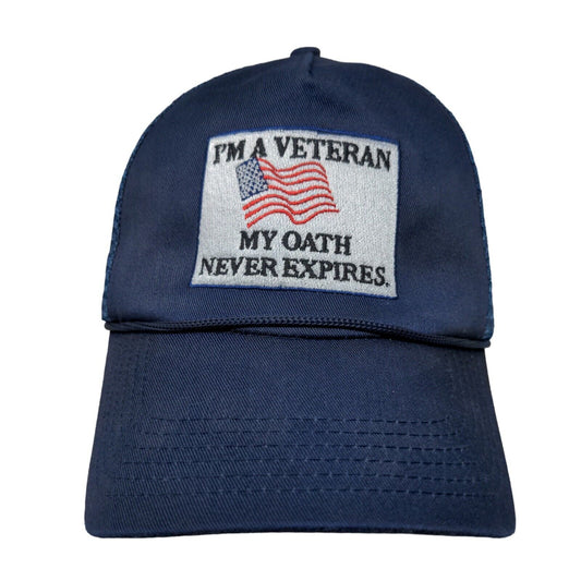 I'm A Veteran My Oath Never Expires Snapback Rope Trucker Hat Blue One Size