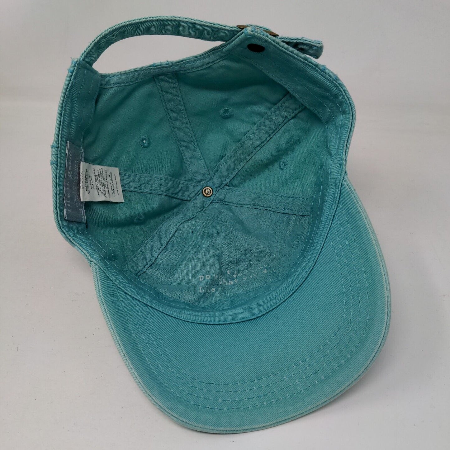 Life Is Good Slideback Hat Greenish-Blue One Size Embroidered 6 Panel